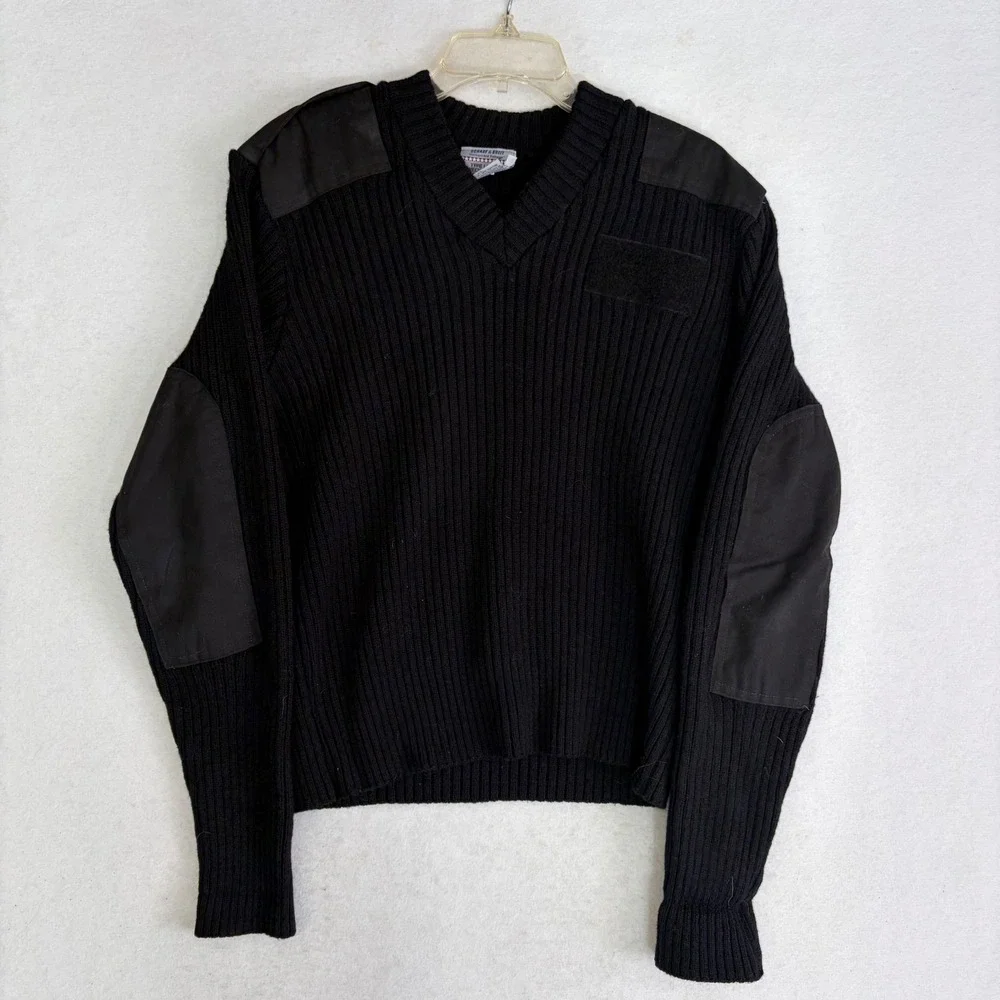 Scharf & Breit‎ V-Neck Pullover Men Large Blue  Commando Wool Type 1 Sweater USA